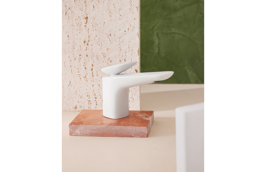 Phoenix Nuage Basin Mixer Matte White, shown in a finished interior