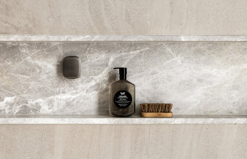 Phoenix Nuage Shower / Wall Mixer Brushed Carbon, shown in a finished interior