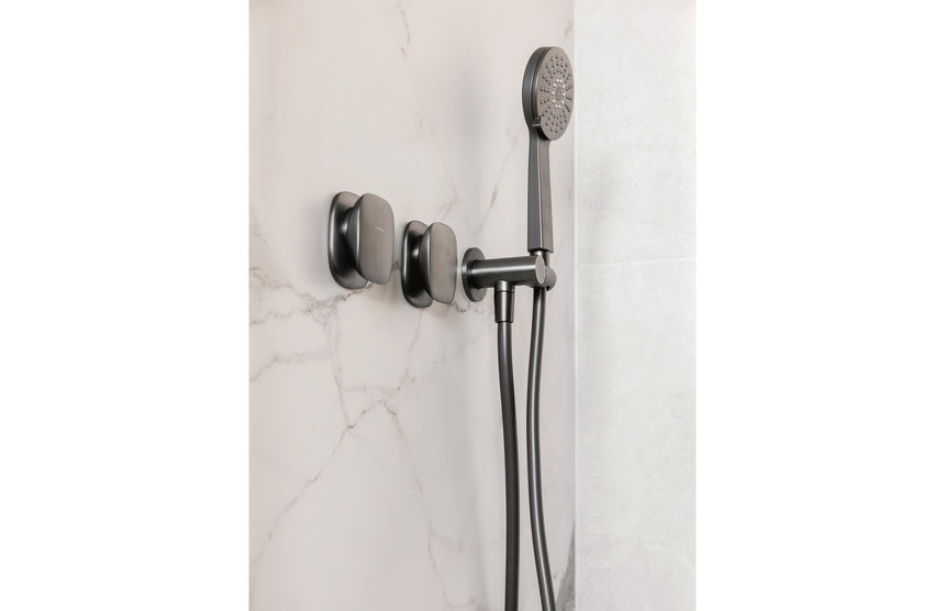 Phoenix Vivid Slimline Hand Shower Brushed Carbon, shown in a finished interior