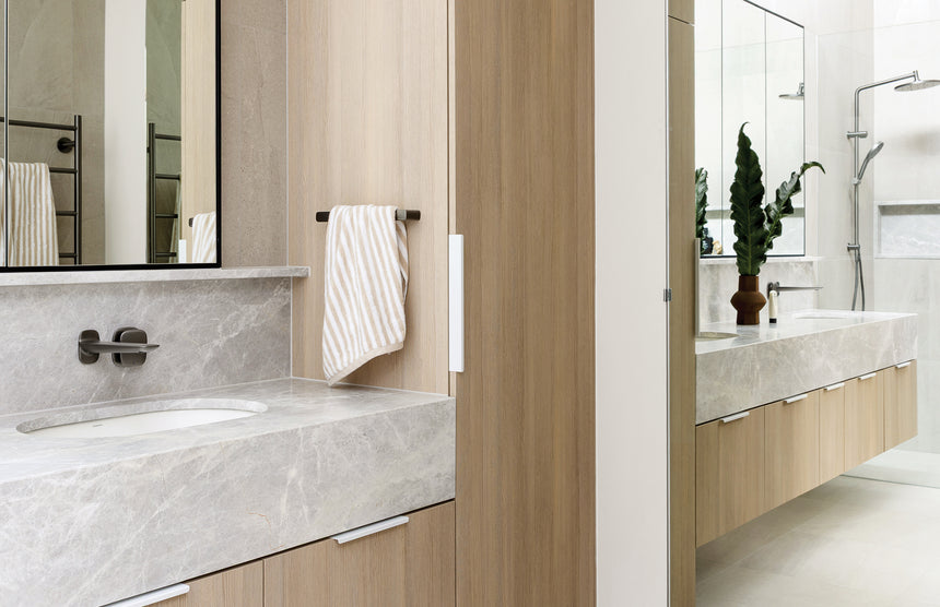Phoenix Nuage Hand Towel Rail Brushed Carbon, shown in a finished interior