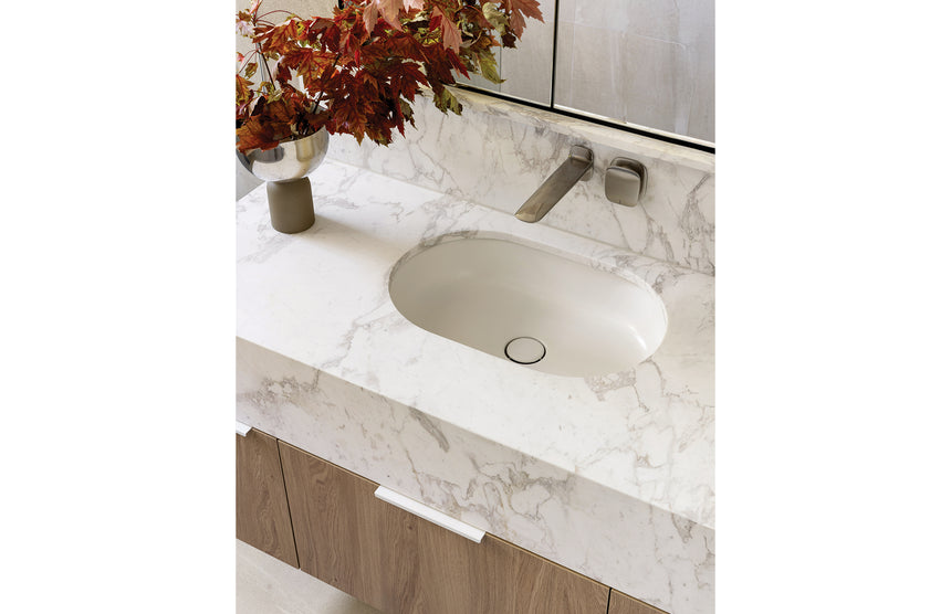 Phoenix Nuage Wall Basin / Bath Mixer Set 200mm Brushed Nickel, shown in a finished interior