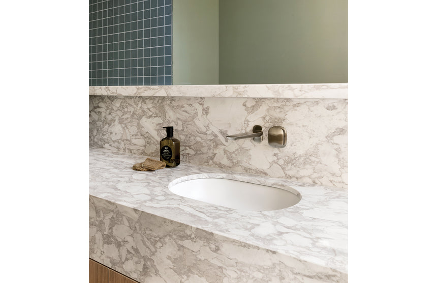 Phoenix Nuage Wall Basin / Bath Mixer Set 200mm Brushed Nickel, shown in a finished interior