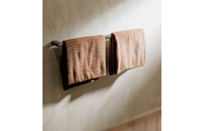 Phoenix Nuage Double Towel Rail 800mm Brushed Nickel, shown in a finished interior