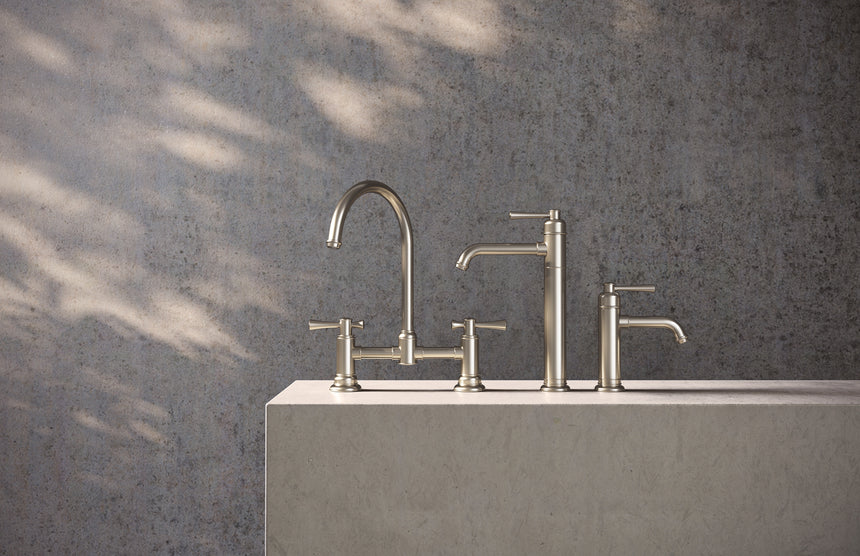 Phoenix Cromford Basin Mixer Brushed Nickel, shown in a finished interior