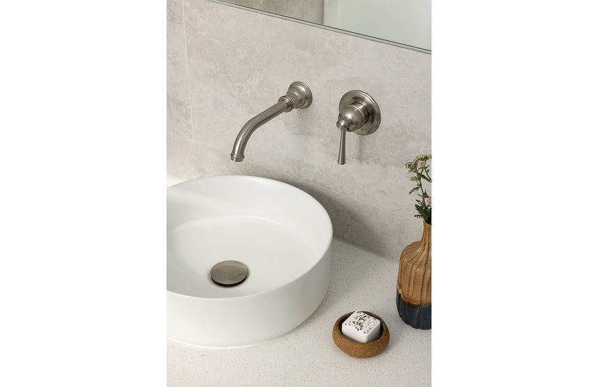 Phoenix 40mm Dome Pop Up Universal Waste Brushed Nickel, shown in a finished interior