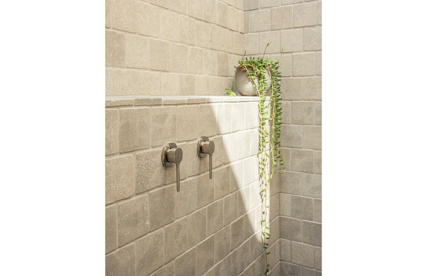 Phoenix Vask SwitchMix Shower / Wall Mixer Brushed Nickel, shown in a finished interior