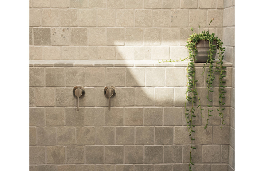 Phoenix Vask SwitchMix Shower / Wall Mixer Brushed Nickel, shown in a finished interior