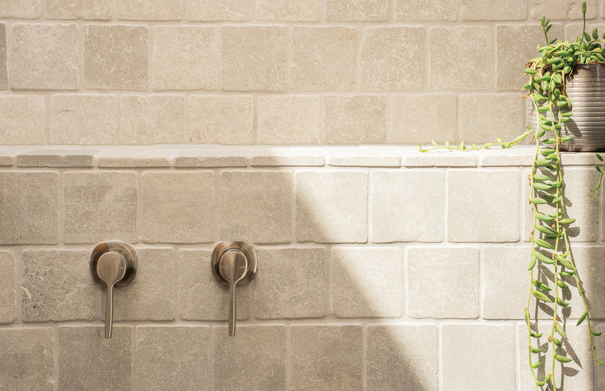 Phoenix Vask SwitchMix Shower / Wall Mixer Brushed Nickel, shown in a finished interior
