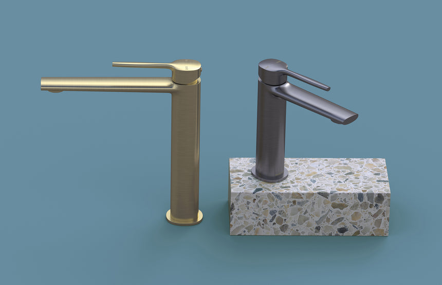 Phoenix Vask Vessel Mixer Brushed Gold, shown in a finished interior