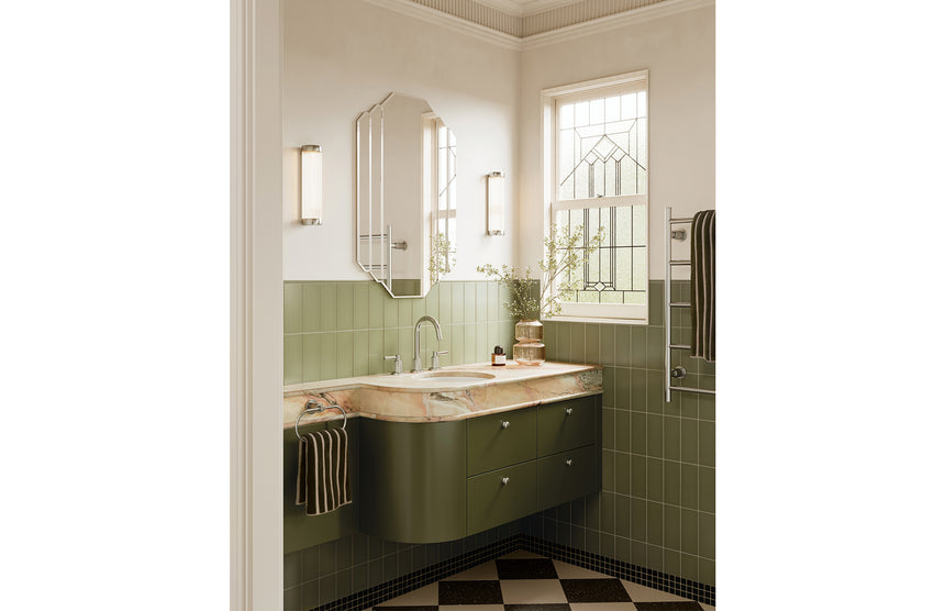 Phoenix Wiltern Basin Set Brushed Nickel, shown in a finished interior