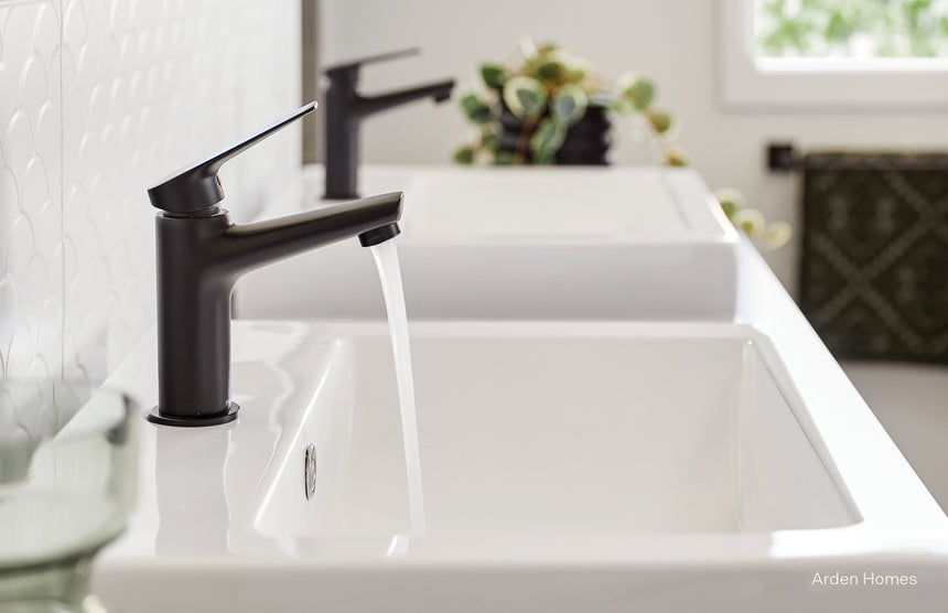 Phoenix Arlo Basin Mixer 6 Star Matte Black, shown in a finished interior