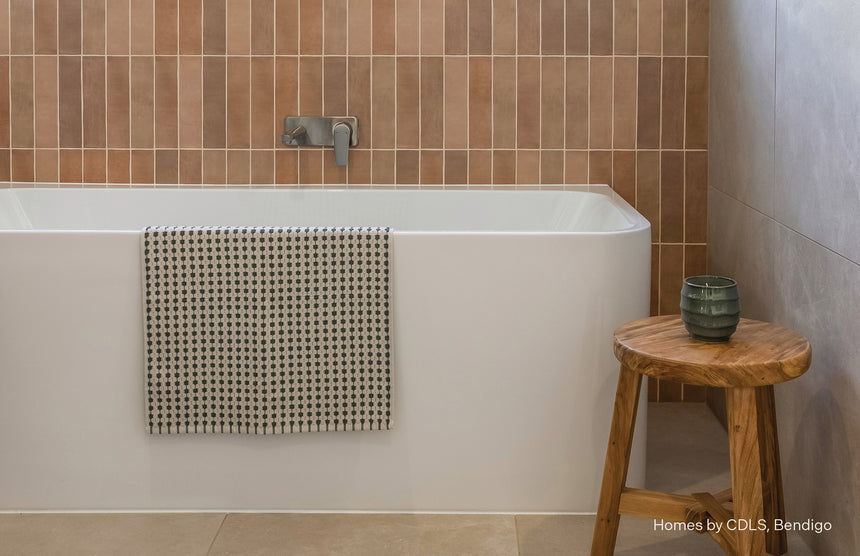 Phoenix Arlo Wall Basin / Bath Mixer Set 6 Star 200mm Trim Kit Only Brushed Nickel, shown in a finished interior