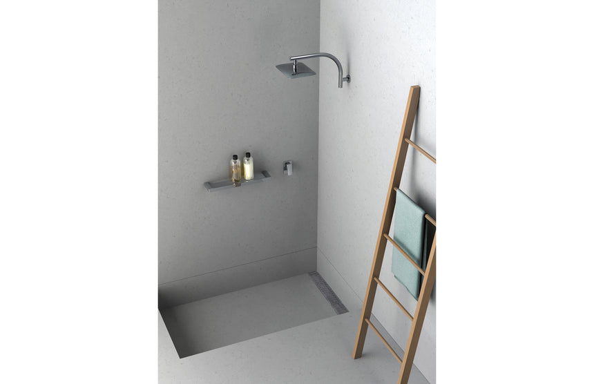 Phoenix Rush High-Rise Shower Arm Brushed Gold, shown in a finished interior