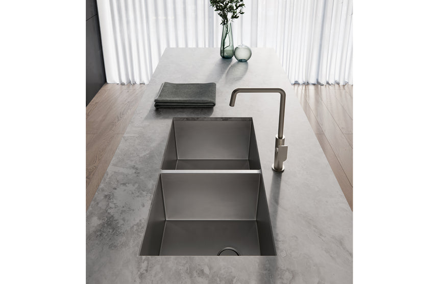 Phoenix 4000 Series Double Bowl Under / Over Sink Stainless Steel, shown in a finished interior