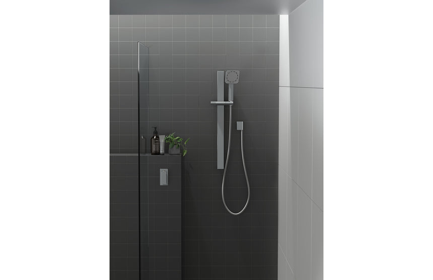 Phoenix NX Orli Rail Shower Matte Black, shown in a finished interior