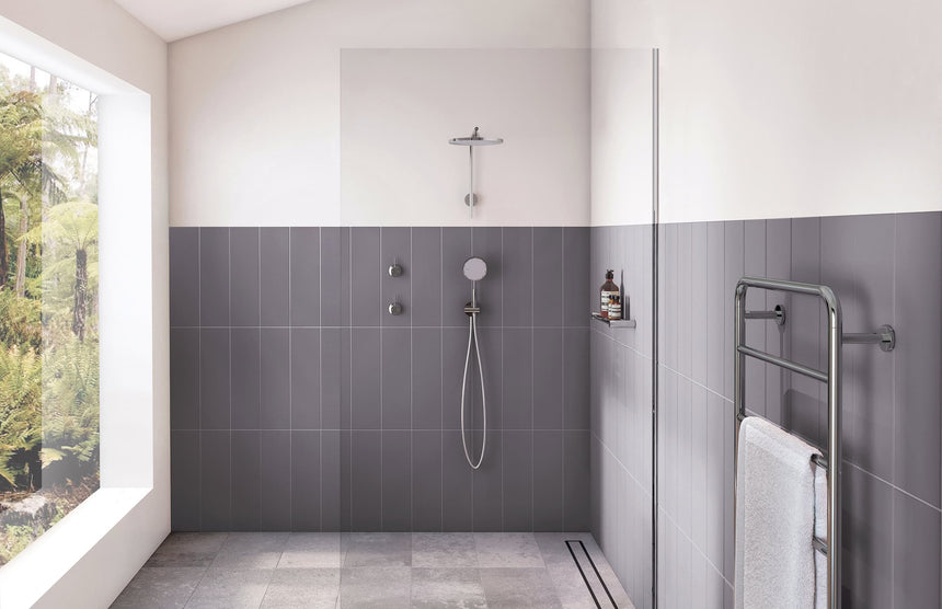Phoenix NX Iko Hand Shower Matte Black, shown in a finished interior