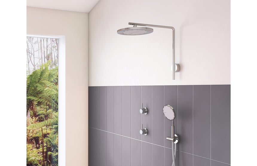 Phoenix NX Iko Shower Rose Matte Black, shown in a finished interior