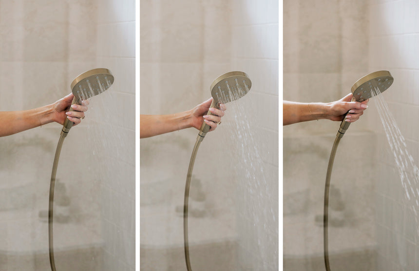 Phoenix Ormond Hand Shower Brushed Gold, shown in a finished interior