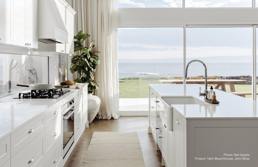 Phoenix Nostalgia Pull Out Sink Mixer 230mm Chrome/Natural White in Chrome / Natural White, shown in a finished interior