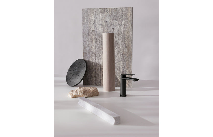 Phoenix Mekko Basin Mixer Matte Black, shown in a finished interior