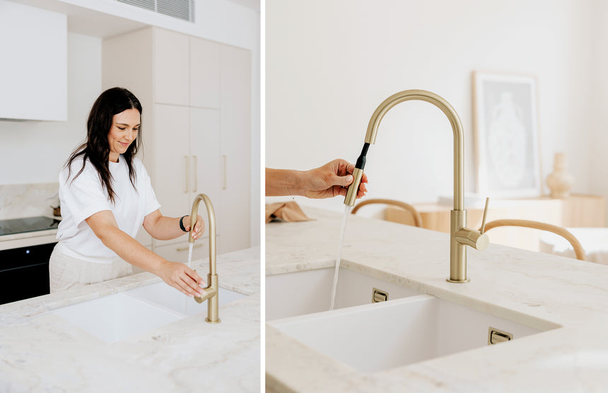 Phoenix 5000 Series Double Bowl Under / Over Sink Matte White, shown in a finished interior
