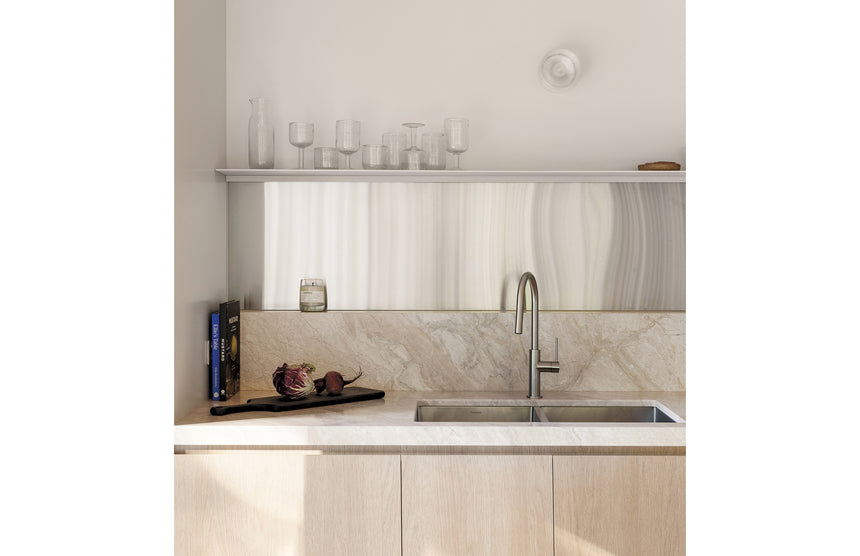 Phoenix Vivid Slimline Pull Out Sink Mixer 200mm Brushed Nickel, shown in a finished interior