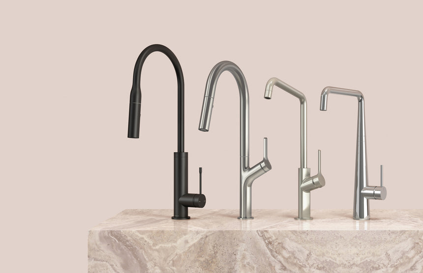 Phoenix Deja Pull Out Sink Mixer 220mm Matte Black, shown in a finished interior
