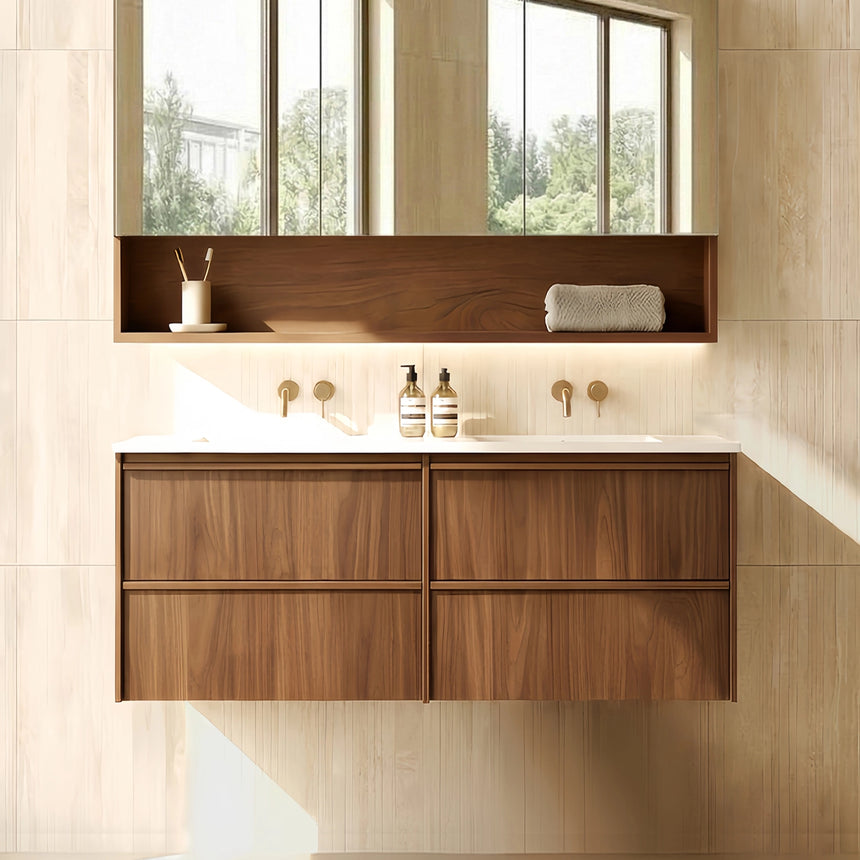 Ridgewood Modern Wall Hung Vanity Mocha Oak