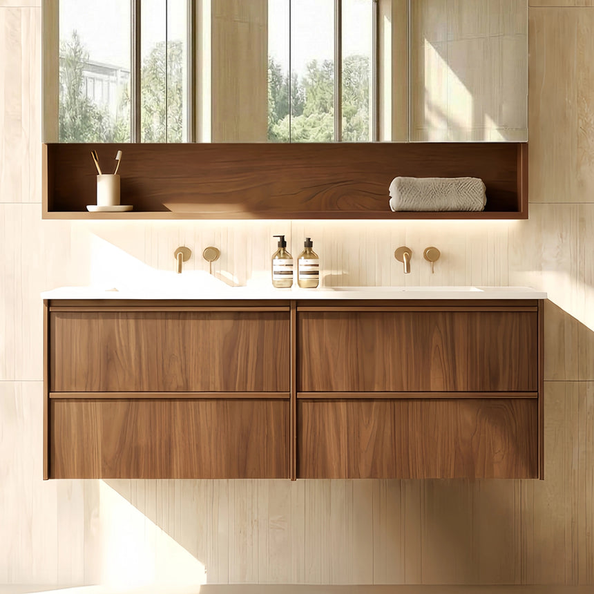 Ridgewood Modern Wall Hung Vanity Mocha Oak