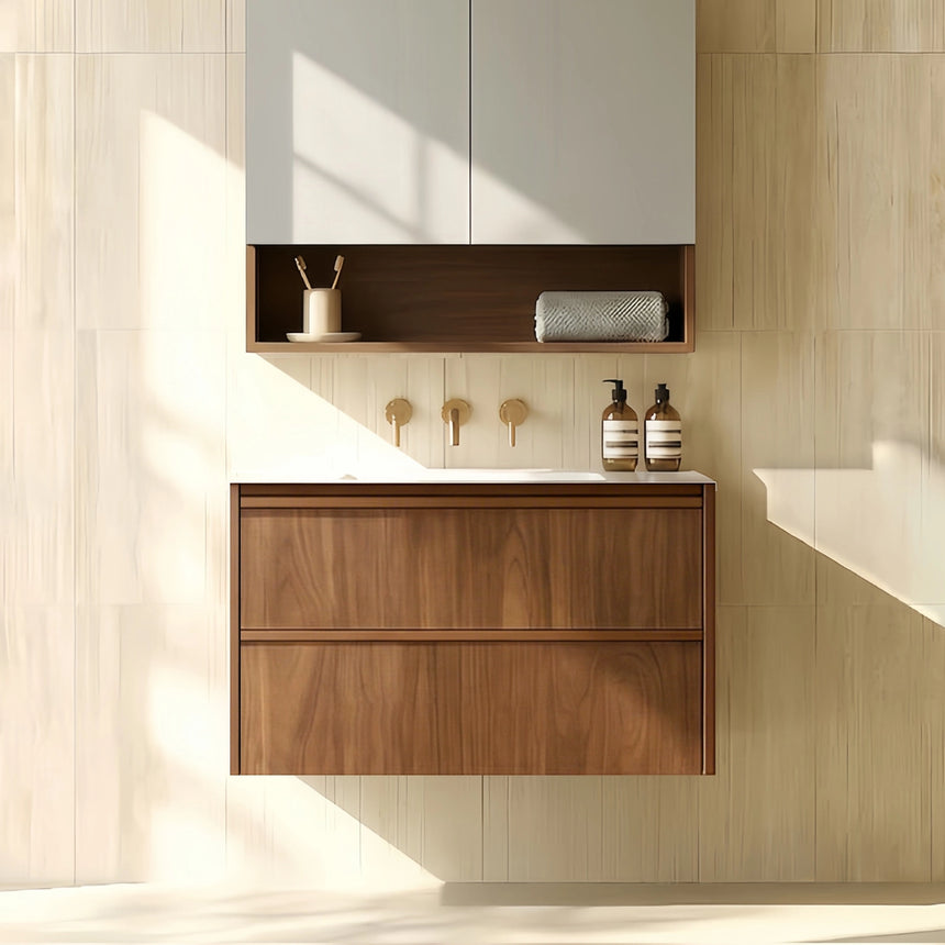 Ridgewood Modern Wall Hung Vanity Mocha Oak