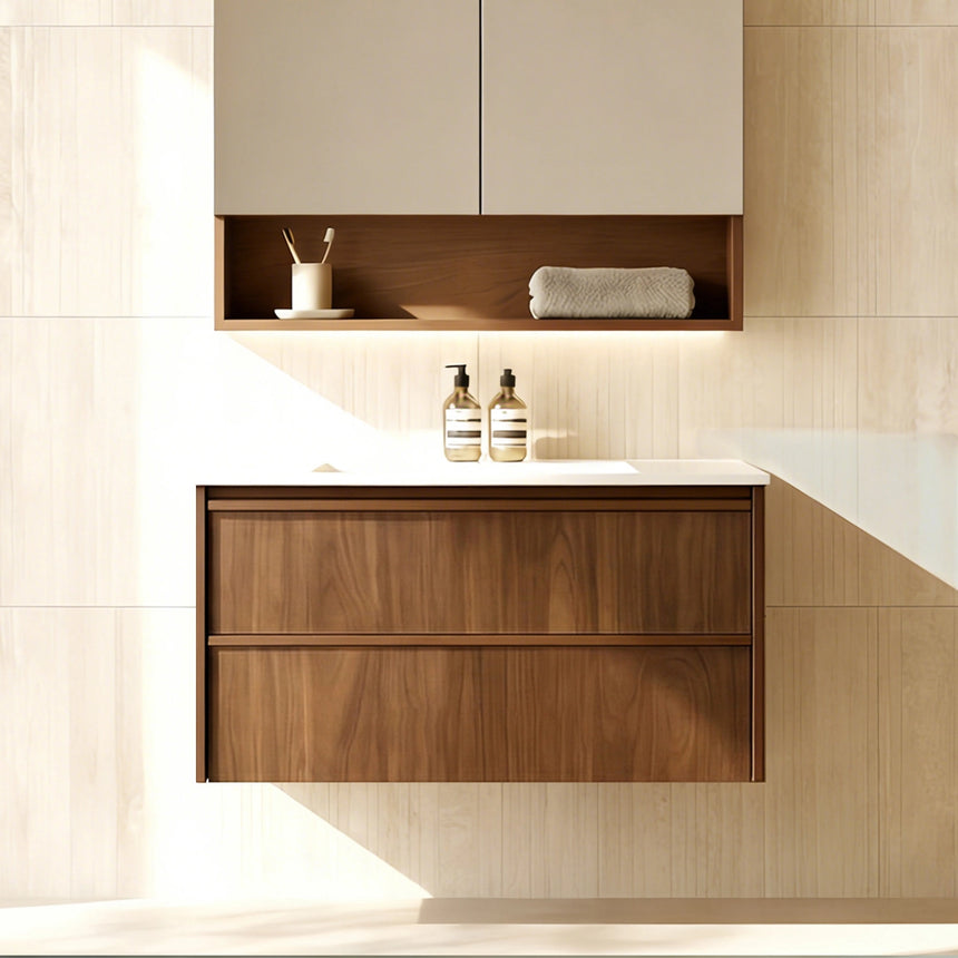 Ridgewood Modern Wall Hung Vanity Mocha Oak