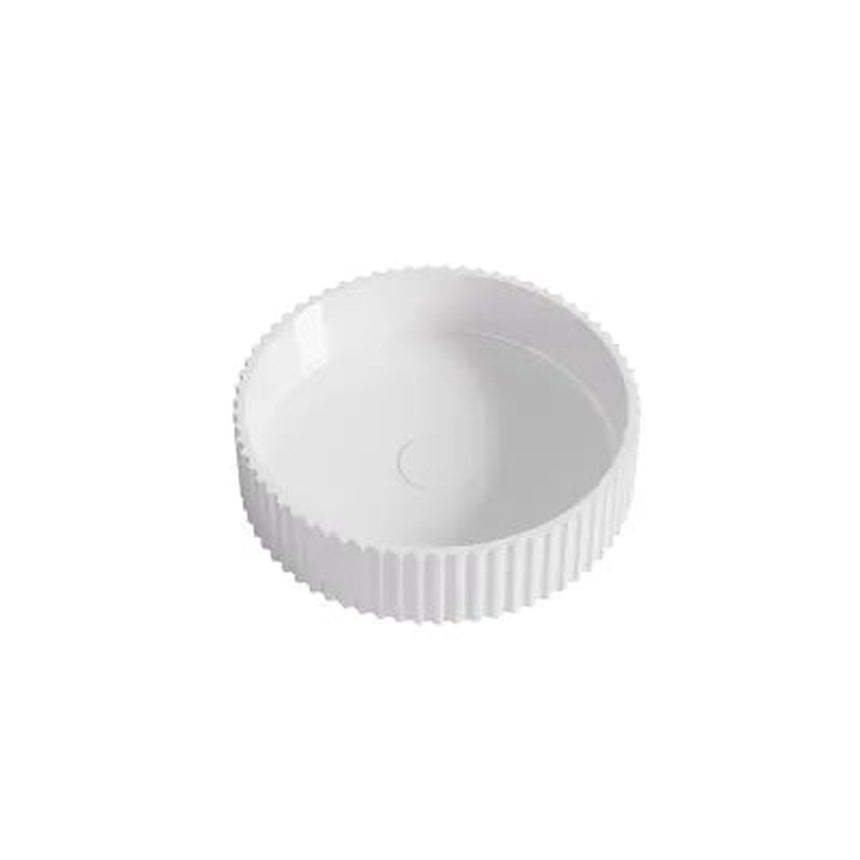Lukka Olley Fluted 400x400x120mm gloss white fluted solid surface above counter basin by Tilemall