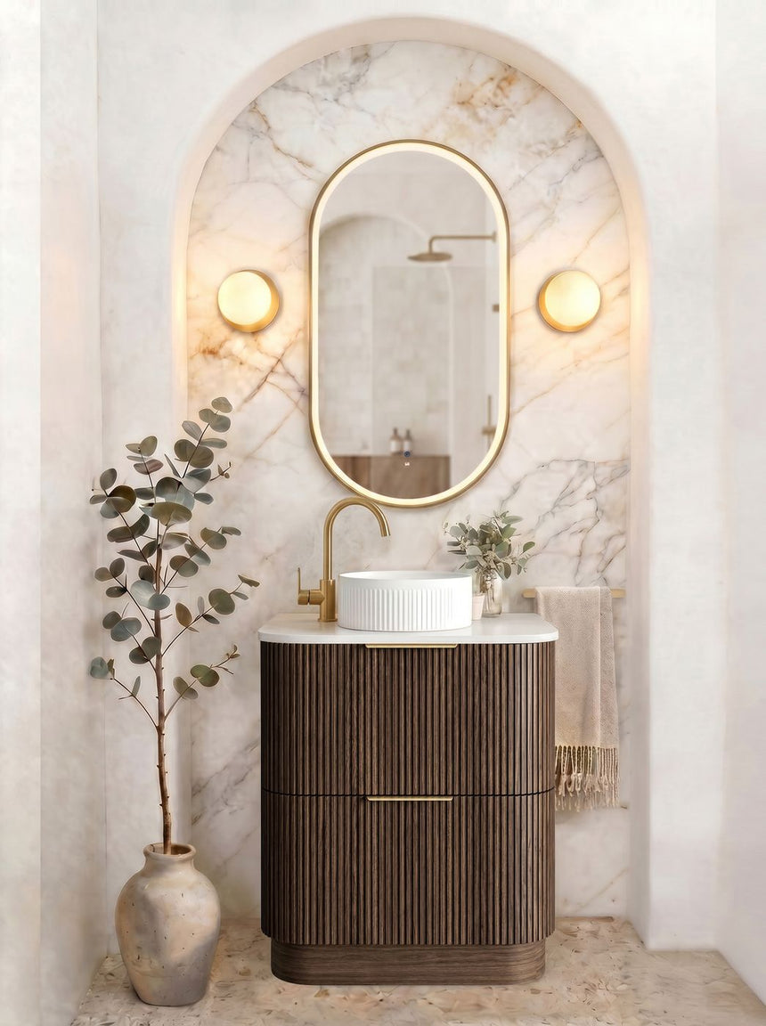 Otti Havana Fluted 750mm Sable Walnut Floorstanding Curve Vanity