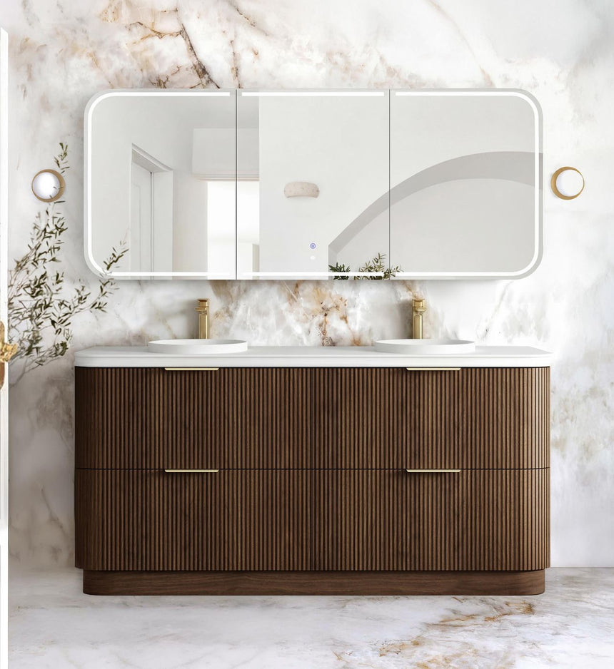 Otti Havana Fluted 1800mm Sable Walnut Floorstanding Curve Vanity