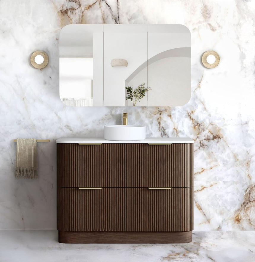 Otti Havana Fluted 1200mm Sable Walnut Floorstanding Curve Vanity
