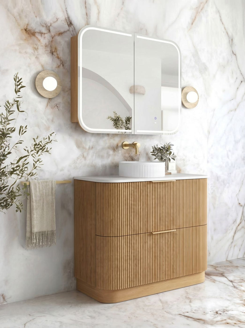 Otti Havana Fluted 900mm Woodland Oak Floorstanding Curve Vanity — view 2