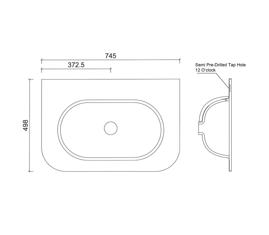 Otti Chloe 750x500 Silk Matte White Top with Basin — view 3