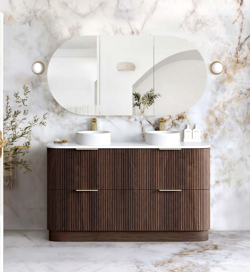 Otti Havana Fluted 1500mm Sable Walnut Floorstanding Curve Vanity