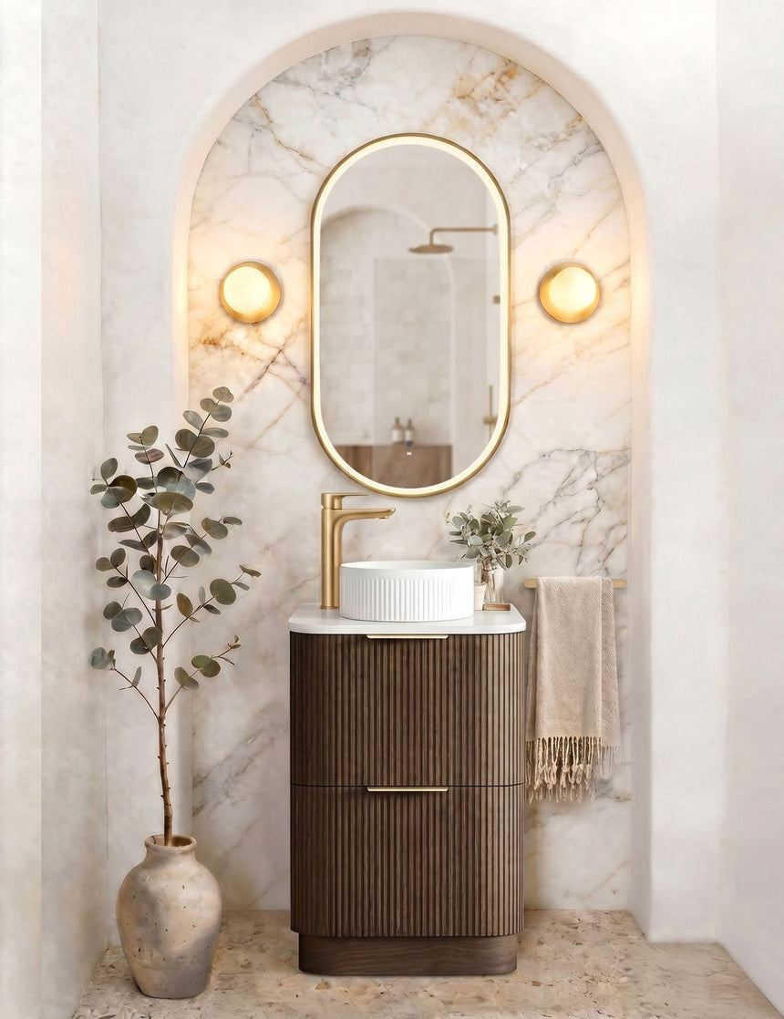 Otti Havana Fluted 600mm Sable Walnut Floorstanding Curve Vanity