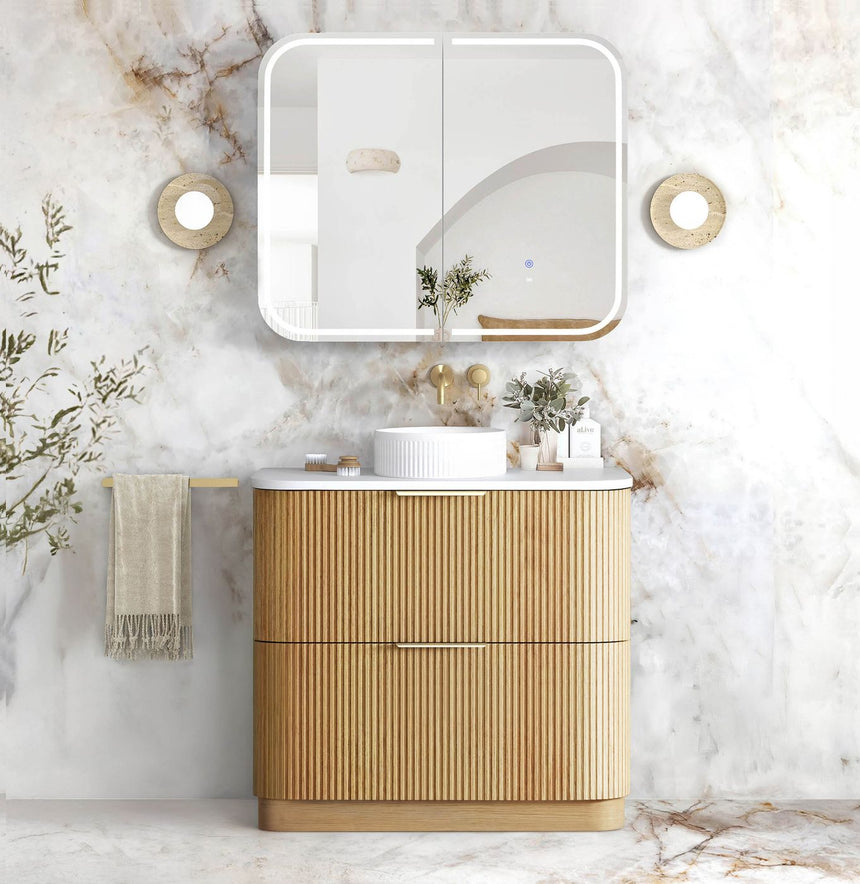 Otti Havana Fluted 900mm Woodland Oak Floorstanding Curve Vanity