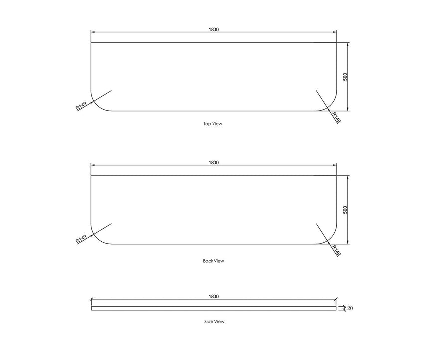 Otti Havana 1800x500x20 Pure White Top No Hole — view 2