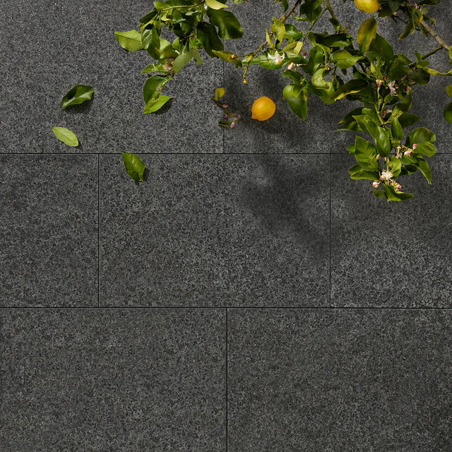 Raven Black Granite natural stone surface and layout reference by Tilemall