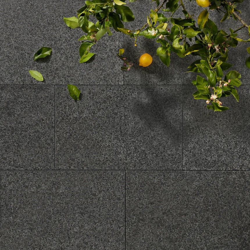 Raven Black Granite natural stone surface and layout reference by Tilemall