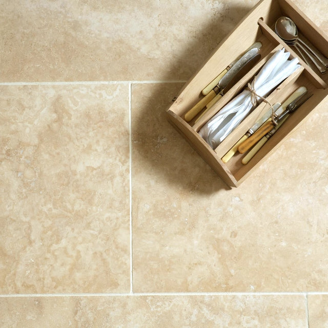 Ivory Light Travertine natural stone surface and layout reference by Tilemall