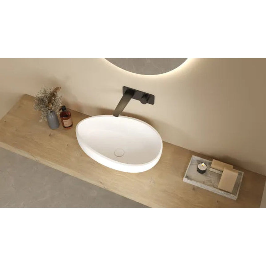 Lukka Waverton 600x370x190mm matte white solid surface above counter basin by Tilemall