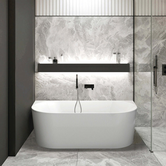 Noosa Back to Wall Multi Fit Bath 1500mm Gloss White Bath Otti Australia   