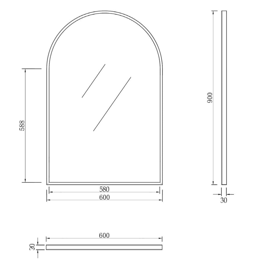 Archie-Framed-Mirror-900x600mm-Arched-Info
