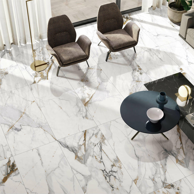 Calacutta Oro 1200x600 Polished White Marble Look Tiles Elite Import   