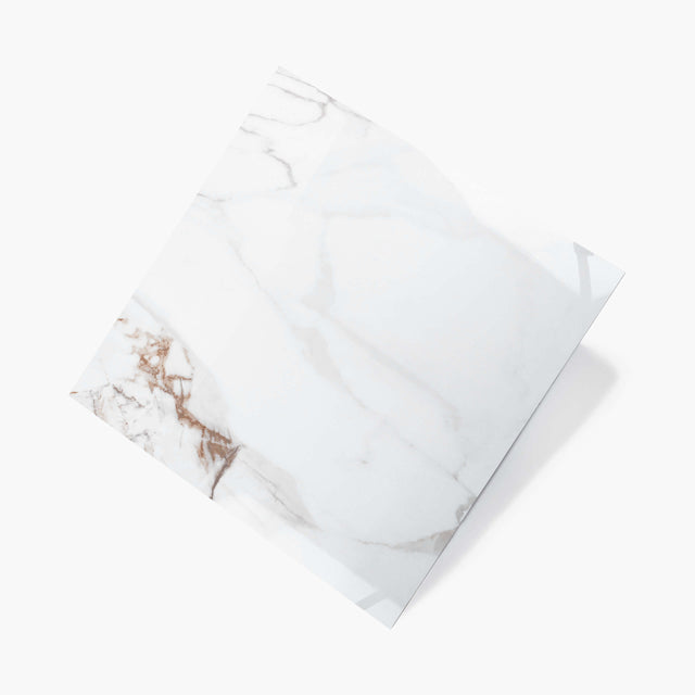 Calacutta Oro 600x600 Polished White Marble Look Tiles Elite Import   