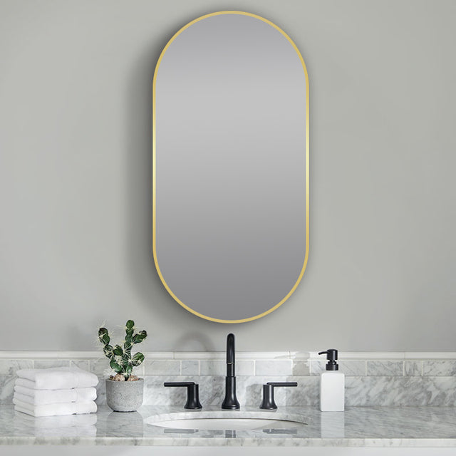 Framed Mirror 500x1000mm Oval Brushed Yellow Gold Framed Mirror Lamex   